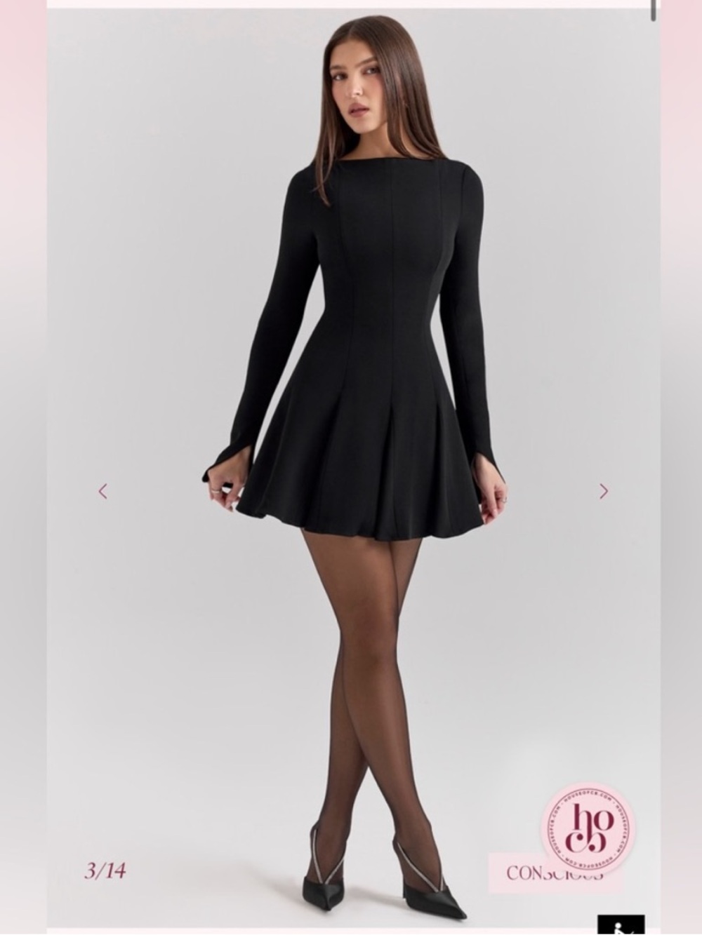House of CB "Francesca" Black
Stretch Crepe Godet Mini
Dress